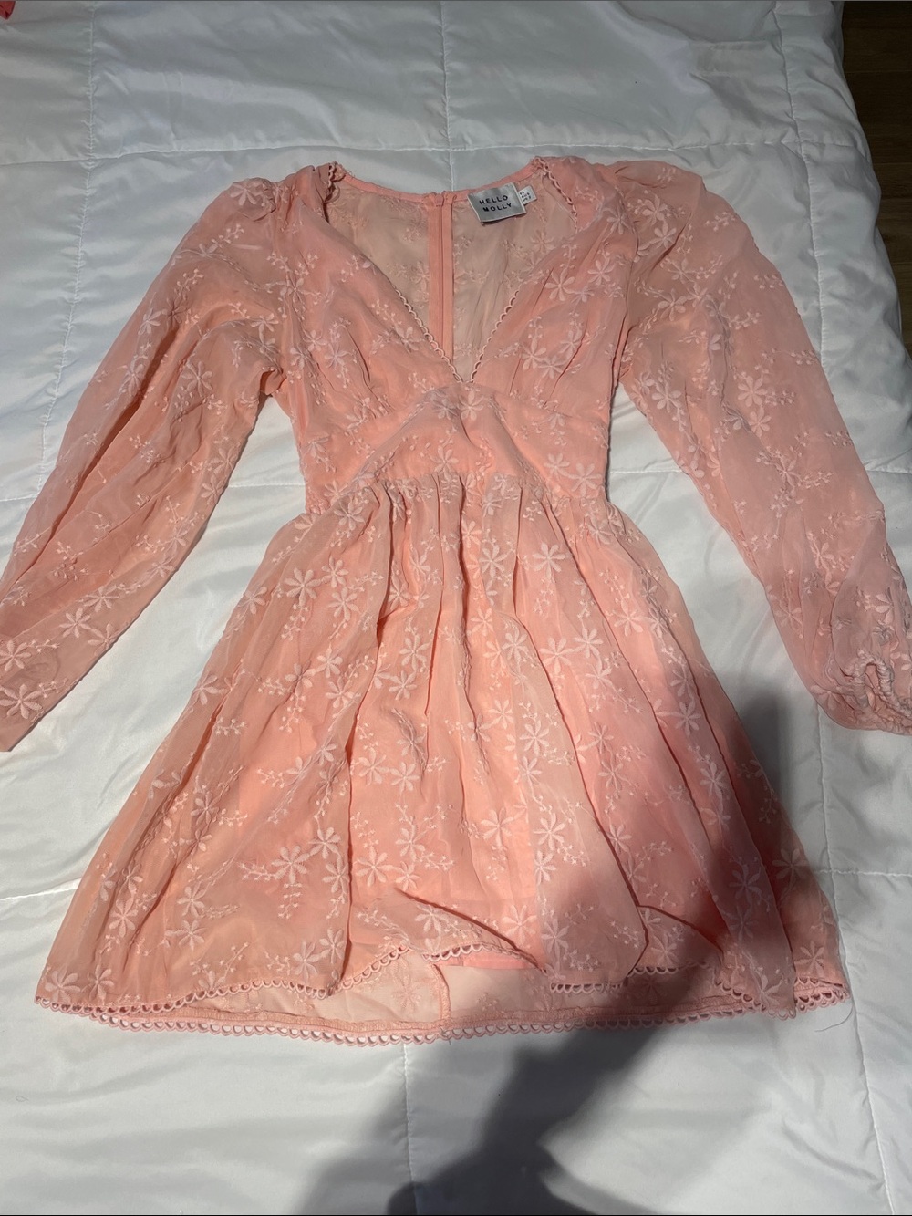 Hello Molly Peach Embroidered Long-Sleeve Dress